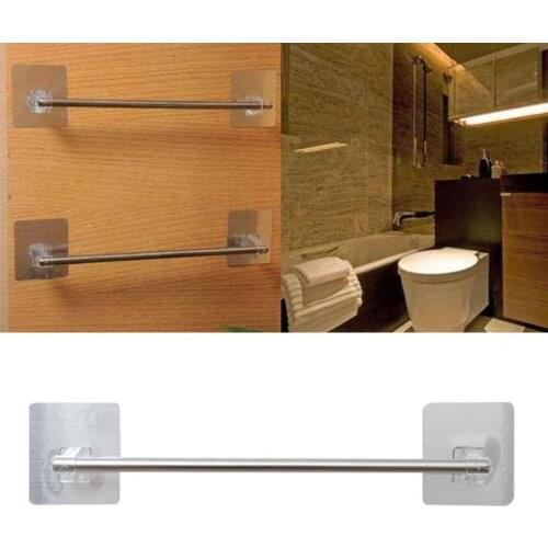 Stainless Steel Bath Towel Holder Self Adhesive Wall Mounted Hanger Towel Rack Single Rod Organiser for Home Kitchen