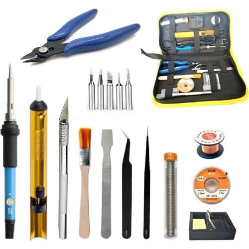 60W Electric Soldering Iron Temperature Adjustable Soldering Iron Kit Welding Tool 5pcs Tip Desoldering Pump Solder Wire Tweezer