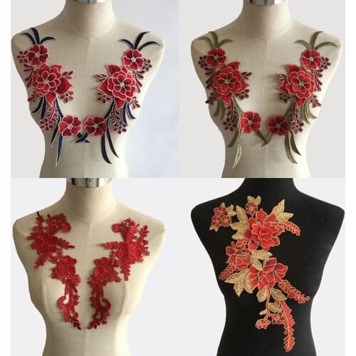 Popular style Red Flowers Venice Applique Lace Collar DIY Sewing Lace Neckline Decorative Craft Supplies Clothing Accessories