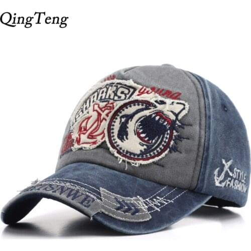Washed Cotton Shark Dad Hat Outdoor Sports Embroidery Fishing Cap Men Denim Baseball Cap For Women Adjustable Bone Male