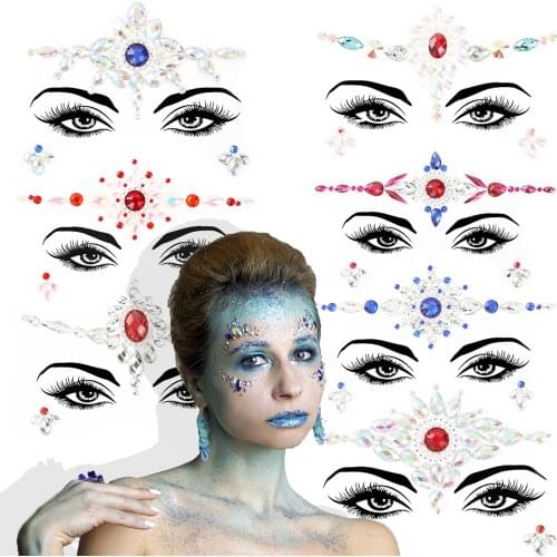 Music Festival Face Jewels Rhinestone Rave Face Gems Glitter Crystal Festival Face Sticker Eyes Face Temporary Tattoos for Party