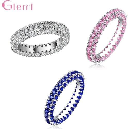 Simple Exquisite Three Rows Cubic Zircon Ring for Women Girl Engagement Wedding Rhinestone Jewelry Gifts