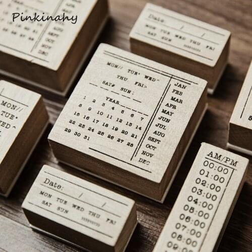 Retro Check List Month Calendar Diary Wooden Custom Rubber Stamps Scrapbooking, Background Stamp for Memo Task Check Record Keep
