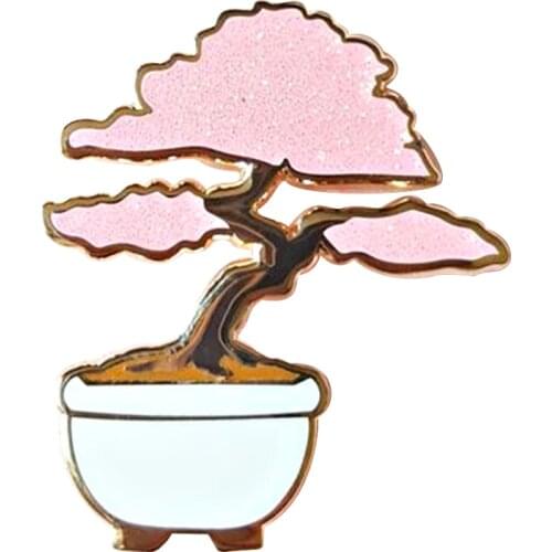 Sakura bonsai plant pin glitter tree brooch botanic badge perfect denim lapel addition