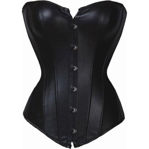 Sexy Women Strapless Corselet Lace up Back Corset Faux Leather Overbust Bustier Gothic Top Shaper Plus Size S-6XL