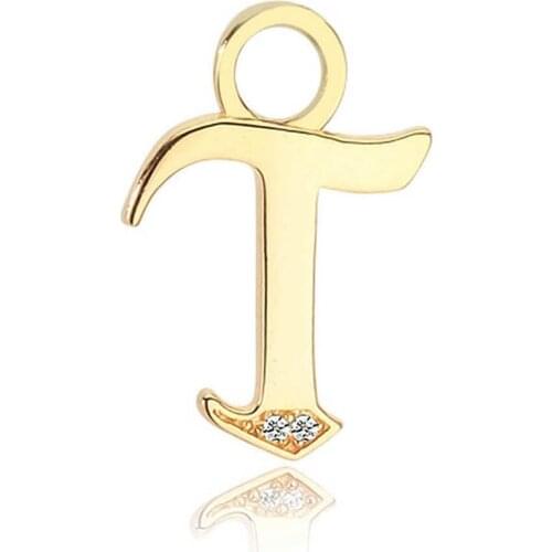 Valori Jewels Letter T, Zirconia White Germstone, Gold Plated, Sterling Silver Earring Charm