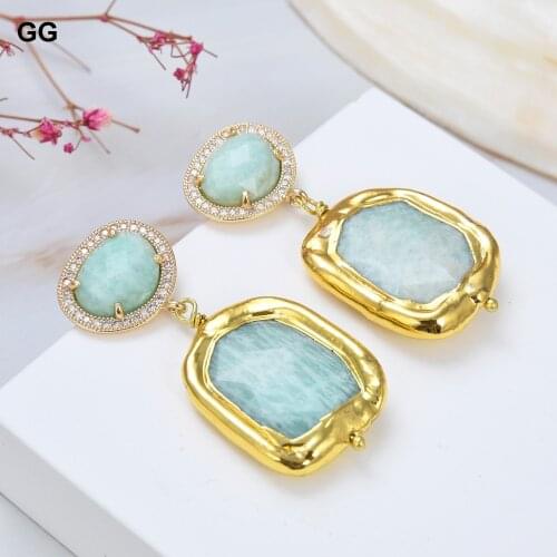 GuaiGuai Jewelry Natural Green Amazonite Rectangle and Triangular Dangle Stud Earrings