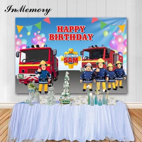 InMemory Kids 1st Birthday Background for Photography Studio Vinyl Banner Fireman Sam Theme Photo Backdrop Cake Table Decoration