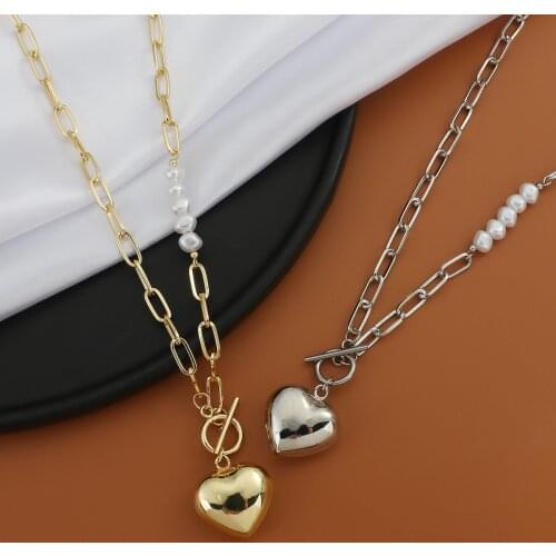 Flashbuy New Fashion Heart Pendant Necklaces for Women Simple Gold Silver Color Pearl Chain Choker Necklace Jewelry