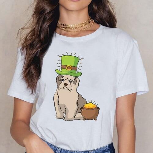Tops T Shirt Shih Tzu Dog St Patricks Day Gift Funny White Print Female Shirt