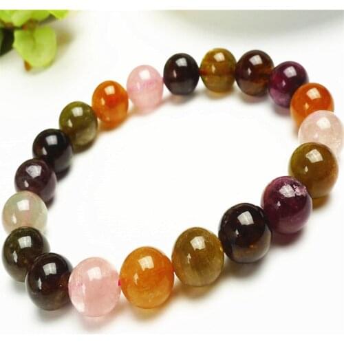 10mm Genuine Natural Colorful Tourmaline Gems Crystal Round Beads Bracelets For Women Femme Charm Stretch Bracelet