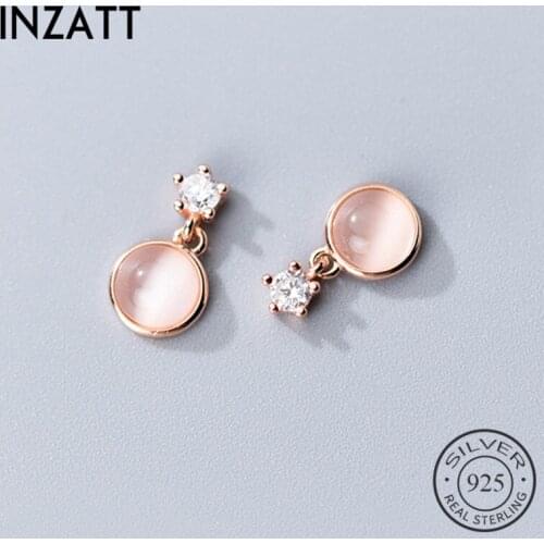 INZATT Real 925 Sterling Silver Round Glass Stud Earrings Fashion Women Fine Jewelry Party Cute Minimalist Accessories Gift