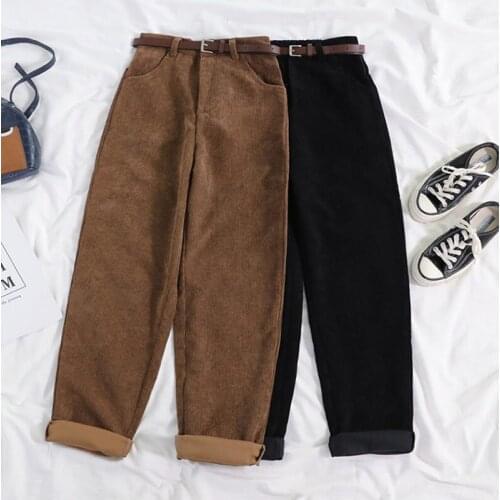 Limiguyue Spring Women Corduroy Pants High Street Vintage Korean Long Wide Leg Pants Casual Elegant Belt Loose Harajuku K013