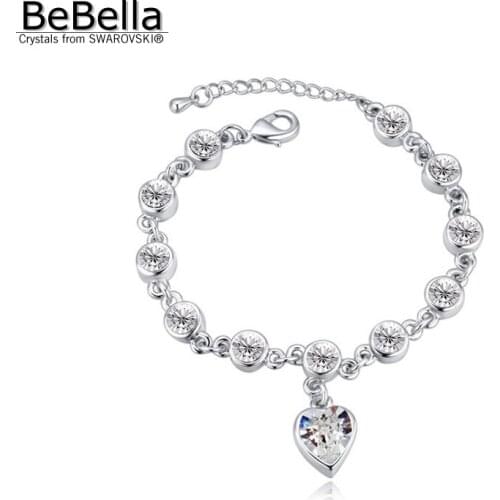 BeBella heart crystal charm bracelet with Crystals from Swarovski for women girls OL daughter Mother fashion jewelry gift
