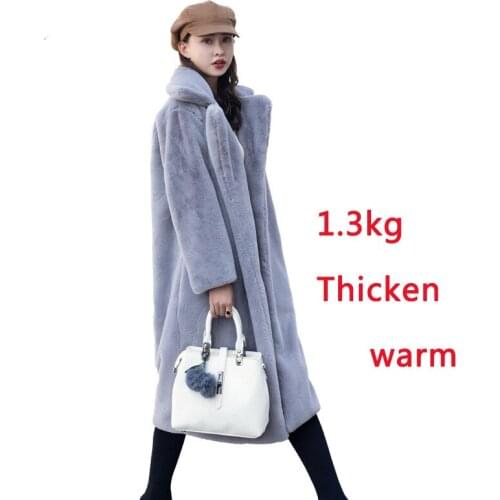 Winter Women High Quality Faux Rabbit Fur Coat Luxury X-Long Fur Coat Loose Lapel OverCoat Thick Warm Female Plush Coats