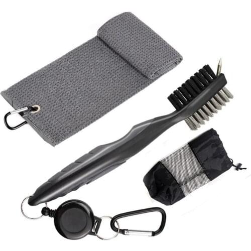 1 SET High Quality Outdoor Sports Golf Brush And Towel Kit Cleanign Set With Portable Storage Bag Club Groove Cleaner