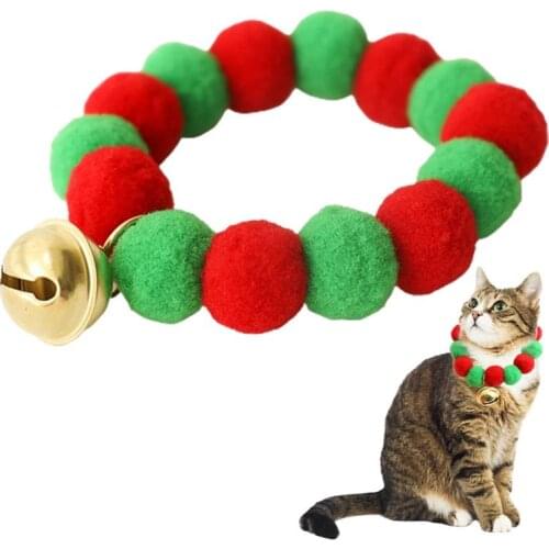 1pcs Christmas Pet Collar Cute Pompom Kitten Collar Dog Necklace Pom Pom Kitten Collar With Bell For Cats Dogs Christmas Gifts