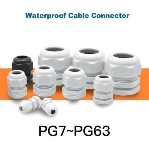 1Pcs Waterproof Cable Gland PG36/42/48/63 White Black Nylon Plastic Sealed Fixed Head 22-50mm IP68 Wire Connector