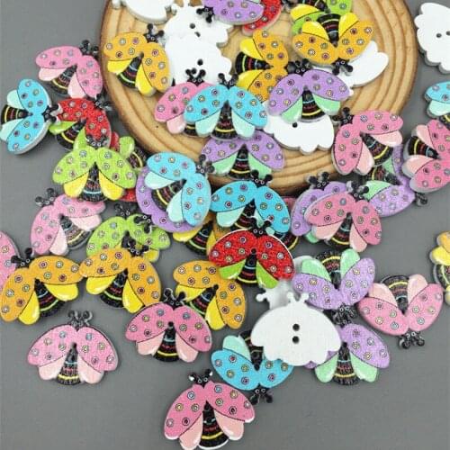 100pcs Mixed color Cartoon Bee modeling Wooden buttons Fit sewing or Scrapbooking 21mm