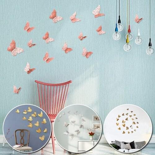 12 Pcs/Set 3D Wall Stickers Hollow Butterfly for Kids Rooms Home Wall Decor DIY Butterfly Fridge Stickers Room Decoration