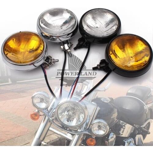 1x Black/Chrome Motorcycle Metal Retro Front Vintage Hi-Low Beam Headlight Old School Clear/Amber Lens for Harley Chopper Bobber