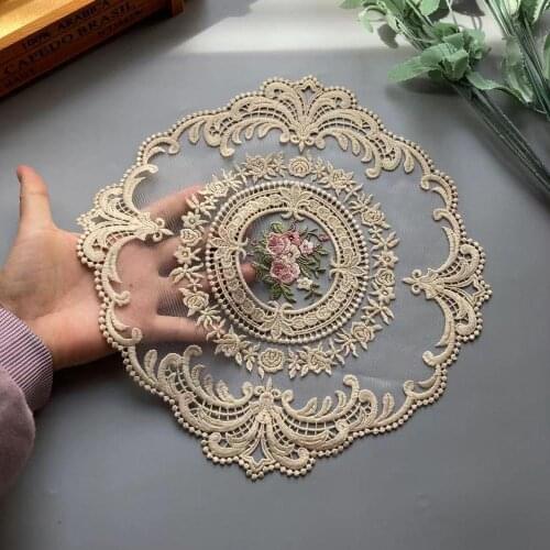 2 pcs Browm Embroidered Flower Mesh Lace Ribbon Applique Trims for Covers Curtain Home Textiles Sewing Strip Fabric 30cm Hot
