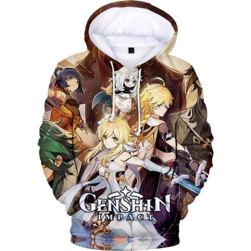 2021 Genshin Impact Anime Game Couple Casual Cosplay Hoodie Amber Fluorescent Kaiya Print Hip Hop Hooded Tops