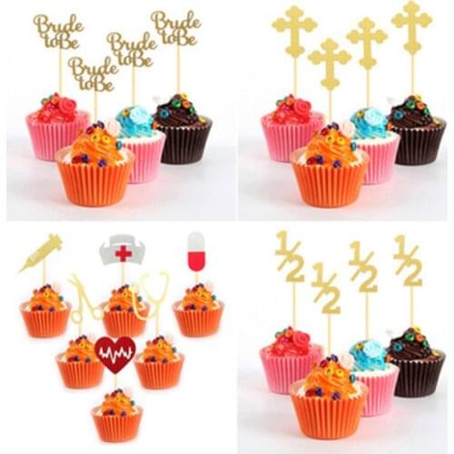 24pcs party paper cup simulation cake inserts Cupcake Toppers half-year birthday inserts