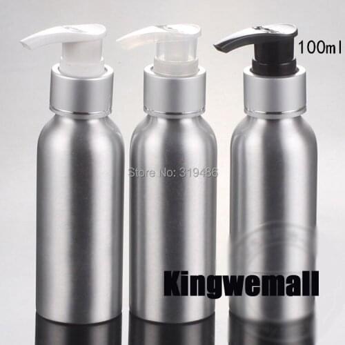 300pcs/lot Cosmetic Packaging 100ml Aluminum Lotion bottle, Metal Container with Silver Press Pump, DIY Liquid Storage Tool