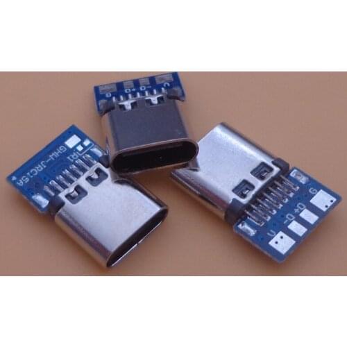 5pcs USB 3.1 Type C Connector 14 Pin Female Socket receptacle Through Holes PCB 180 Vertical Shield USB-C