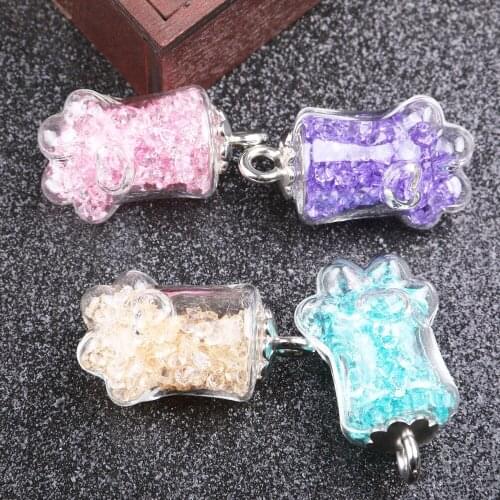5pcs Bears Paw Bottle Pendant Colorful Transparent Glass for Charms Women Jewelry Making DIY New Necklace Earrings Accessories