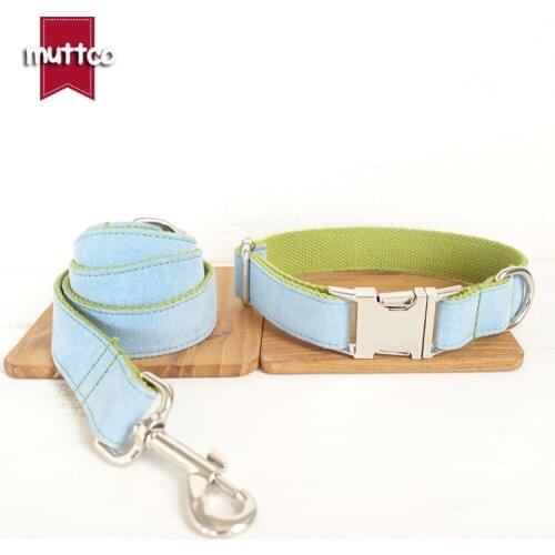MUTTCO retailing self-designed accessory BLUE COVER GREEN handmade wathet blue and green dog collars and leashes5 sizes UDC033