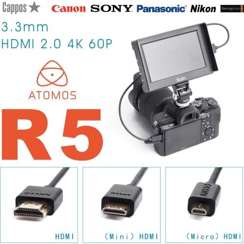 ANSSO HDMI-compatible Ultra Slim Very Super Flexible Cable 4K60P Mini Micro Digital Single Lens Reflex 18Gbps HDR Recorder 19+1