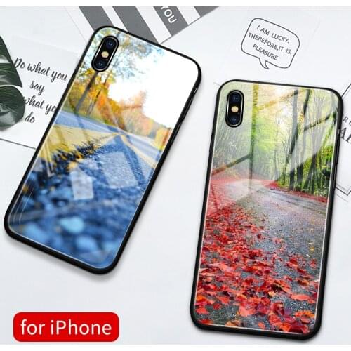 For iPhone 11 case glass back cover fallen leaves road case iphone SE2 funda for iPhone 6 6s 7 8 Plus X XS Max XR 11 pro max