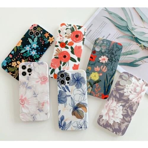 Luxury Matte Flowers Grass Silicone Soft Phone Case For Iphone 11 12 Pro MAX X XR XS 7 8 Plus SE 2020 Shockproof Back Cover Capa