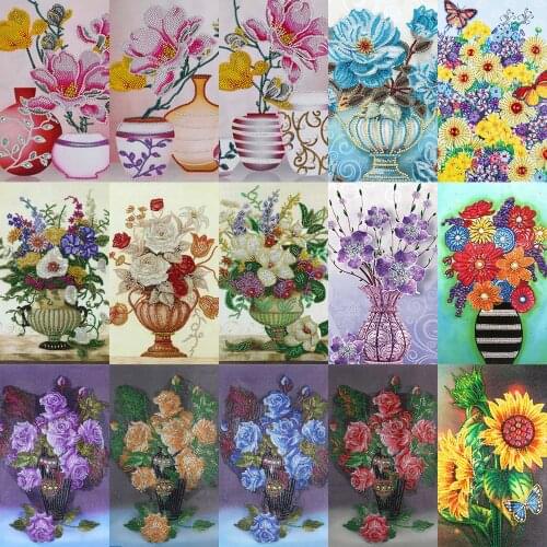 DIY 5D Partially Special-shaped Diamond Painting Rose Vase Series Hanging Painting Home Decoration Creative Hobby Crafts Gift