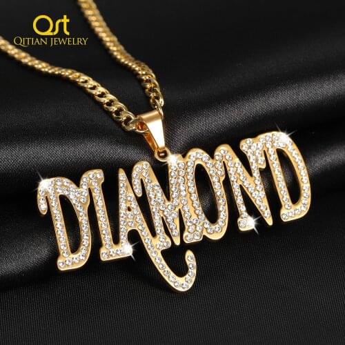 Personalized Custom Name Iced Out Necklace Letters Zirconia Necklace Hippop Cuba Chain Stainless Steel Jewelry For Men Women