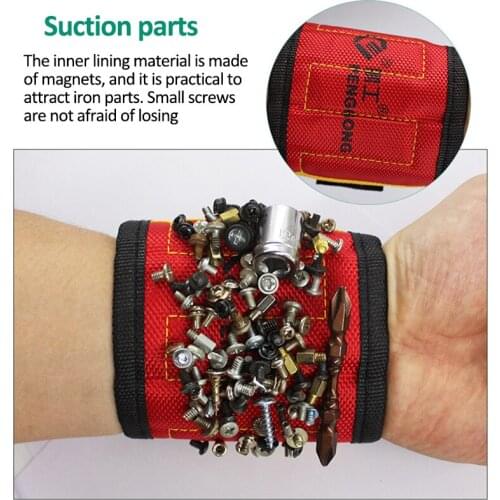 Magnetic Wristband Portable Tool Bag with 5 Magnet Electrician Wrist Tool Belt Screws Nails Drill Bits Bracelet for Repair Tool