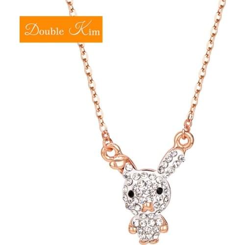 Small White Rabbit Pendant Necklace Titanium Stainless Steel Inlaid Zircon Rose Gold Chain Necklace Fashion Trendy Women Jewelry