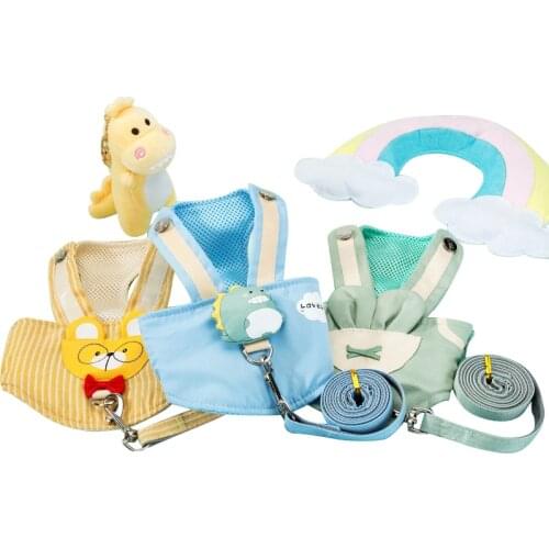 Cute Dog Harness Small Dog Collar Dog Leash Cartoon Puppy Harness Leash Pet Chest Strap Breathable Dog Walking Leash Rope