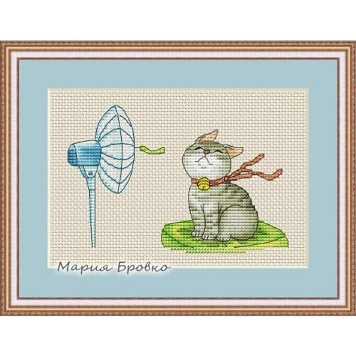 MM Counted Cross Stitch Kit Fan blowing a fan Handmade Needlework For Embroidery 14ct Cross Stitch