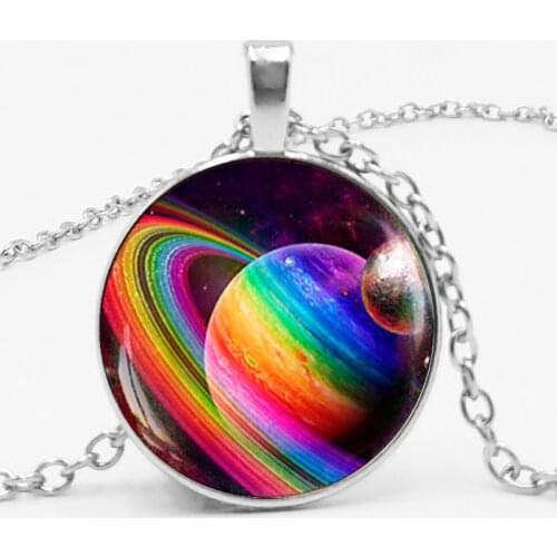 New Cosmic Celestial Body Nine Lines of Stars Empty Necklace Jewelry Pendant Crystal Convex Round Glass Necklace Teacher Gift