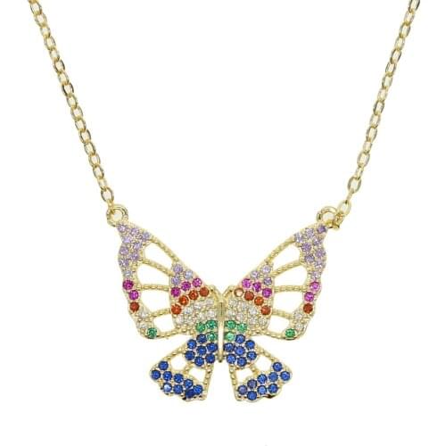 2020 new arrived fashion women girl jewelry colorful rainbow cz butterfly gold necklace
