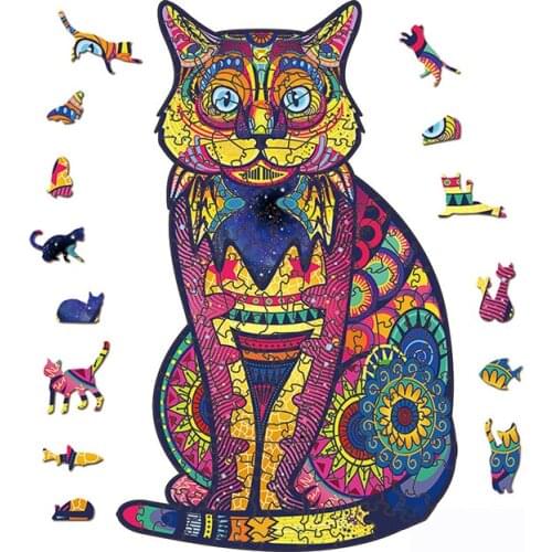 New Cat Puzzle 3D Wood Puzzle Children Wooden DIY Crafts Cartoon Animal Modeling Adults Decompression Jigsaw Puzzles DIY Toys