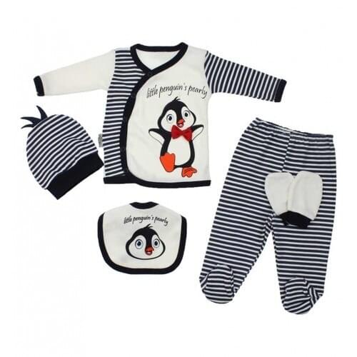 Newborn Baby Outfit Set Birthday Post Baby Cute Penguin baby combed cotton bib pants booties socks hat