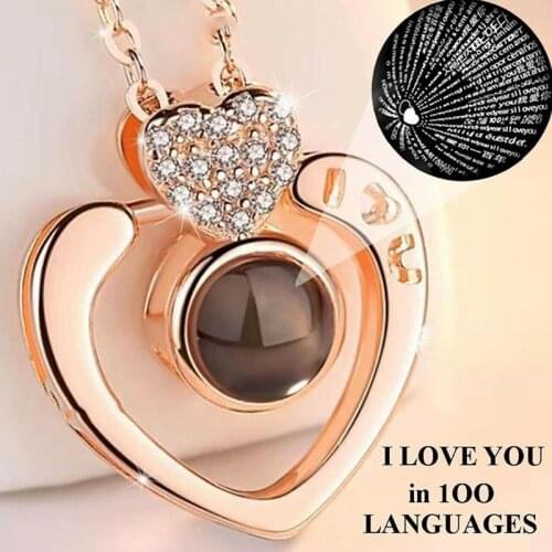 Rose Gold Projecting A Necklace Of Love 100 Languages I Love You Pendant Necklace Love Heart Shape Necklace Valentines Day Gift