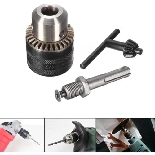 3Pcs/Set Keyless Drill Chuck 1.5-13mm 1/2-20UNF Rotary Hammer Screwdriver Impact Wrench Driver Adapter + Key + SDS Plus Shank