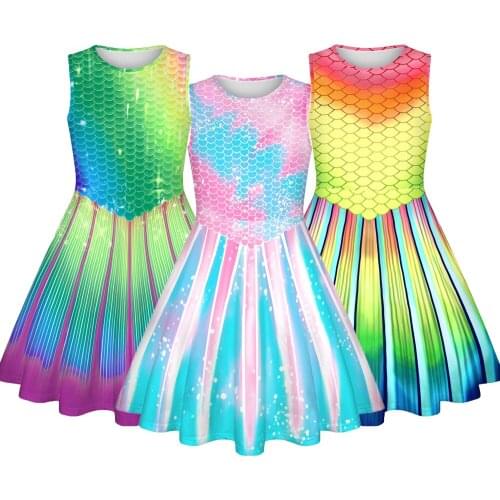 4-12 Years Old Mermaid Cosplay Dress For Girl Summer Sandy Beach Vacation Party Girls Clothes Children Kids Birthday Present
