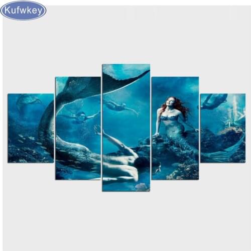 Mermaid Blue Sea Landscape wall painting,diy Diamond Painting 5pcs Diamond Embroidery,cartoon,Diamond Mosaic,full rhinestones