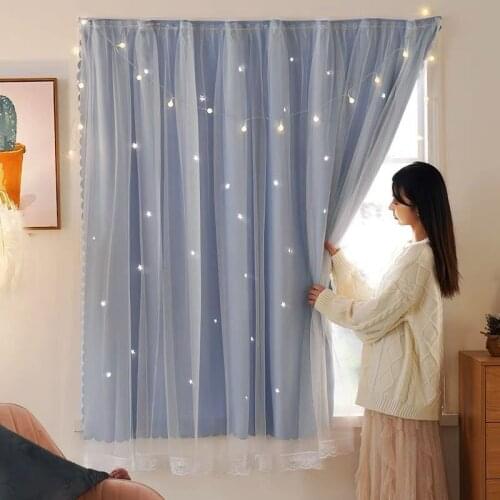 1pcs New Punch-free Net Red Hollow Shade Star Cloth Finished Curtain Living Room Bedroom Short Curtain Modern Rental Room F8370